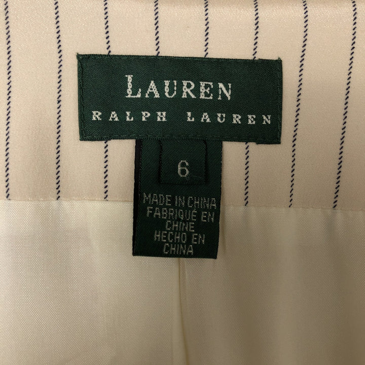 Ralph Lauren Peak Lapel Double Breasted Stripe Pattern Silk Tailored Jacket Women's Size L silk Vintage Second Hand