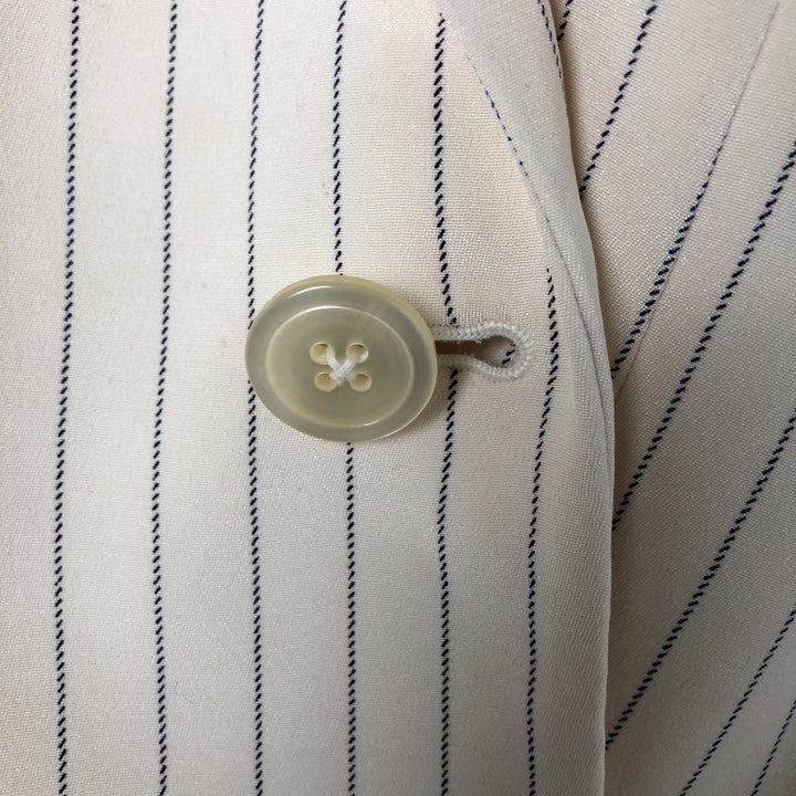 Ralph Lauren Peak Lapel Double Breasted Stripe Pattern Silk Tailored Jacket Women's Size L silk Vintage Second Hand