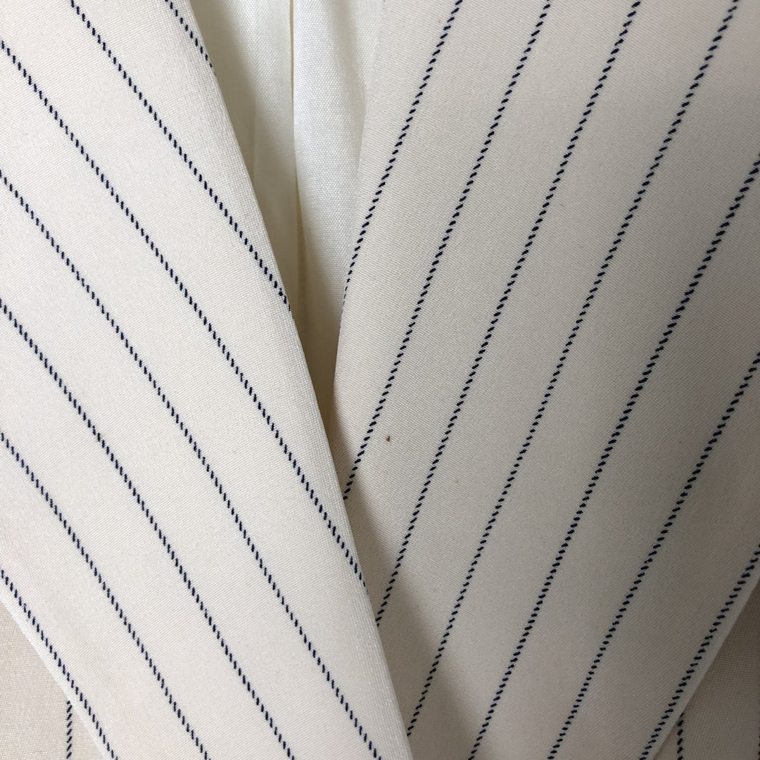 Ralph Lauren Peak Lapel Double Breasted Stripe Pattern Silk Tailored Jacket Women's Size L silk Vintage Second Hand