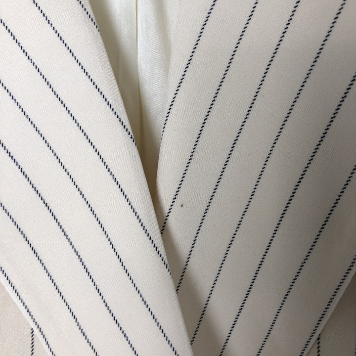 Ralph Lauren Peak Lapel Double Breasted Stripe Pattern Silk Tailored Jacket Women's Size L silk Vintage Second Hand