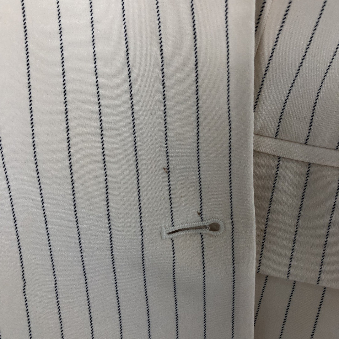 Ralph Lauren Peak Lapel Double Breasted Stripe Pattern Silk Tailored Jacket Women's Size L silk Vintage Second Hand