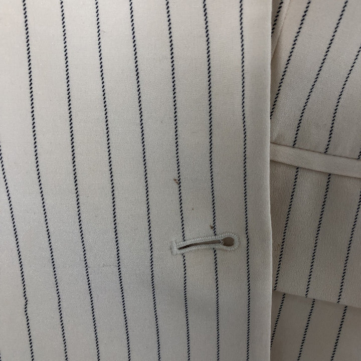 Ralph Lauren Peak Lapel Double Breasted Stripe Pattern Silk Tailored Jacket Women's Size L silk Vintage Second Hand