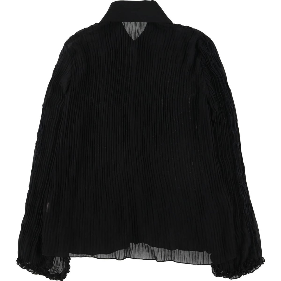 CACHELLI Ruffled Pleated Tape Embroidery Long Sleeve See-Through Shirt Made in USA Women's Size L polyester black type Vintage Second Hand