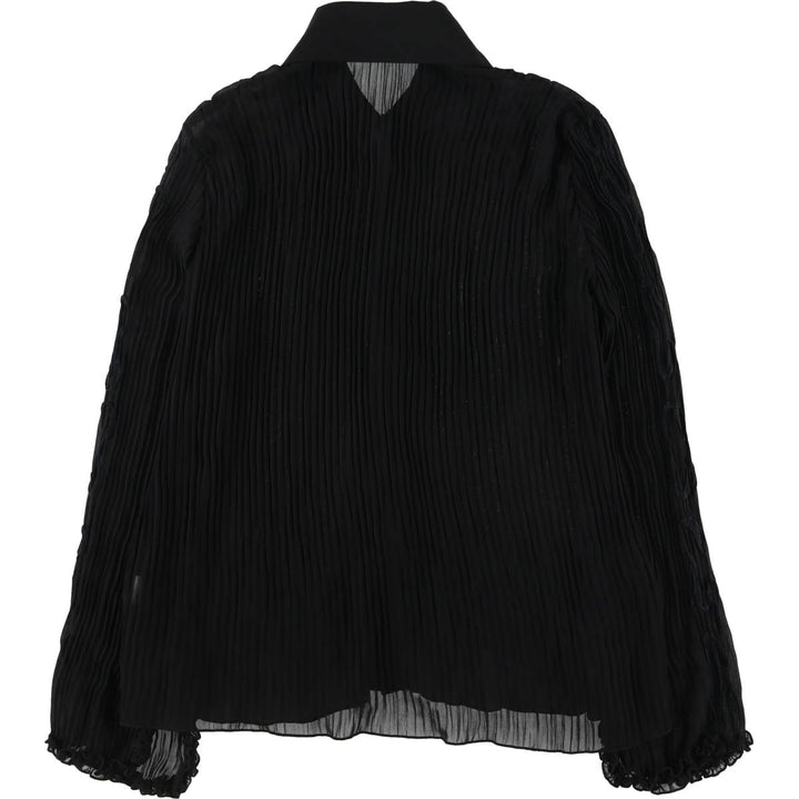 CACHELLI Ruffled Pleated Tape Embroidery Long Sleeve See-Through Shirt Made in USA Women's Size L polyester black type Vintage Second Hand