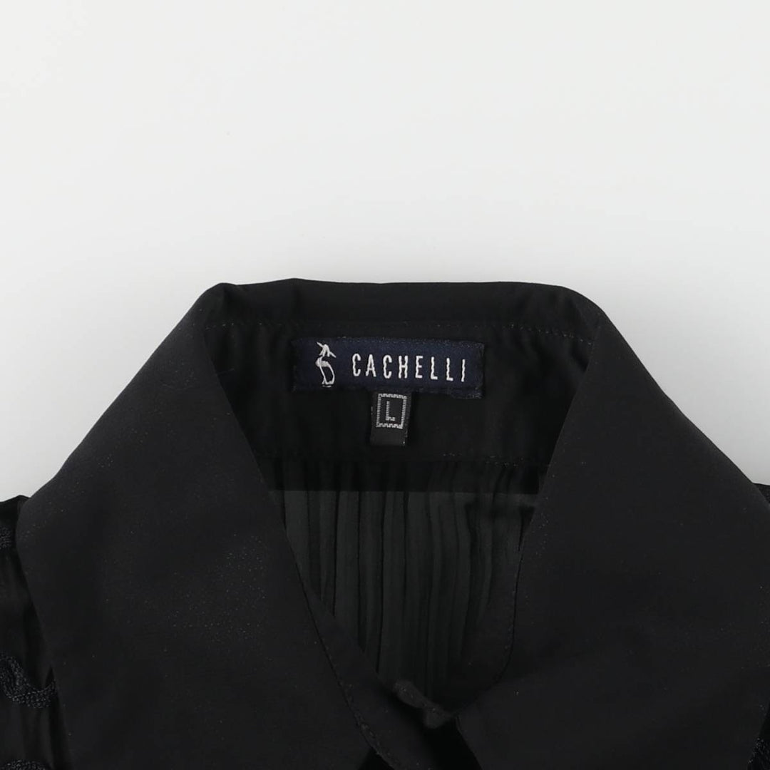 CACHELLI Ruffled Pleated Tape Embroidery Long Sleeve See-Through Shirt Made in USA Women's Size L polyester black type Vintage Second Hand
