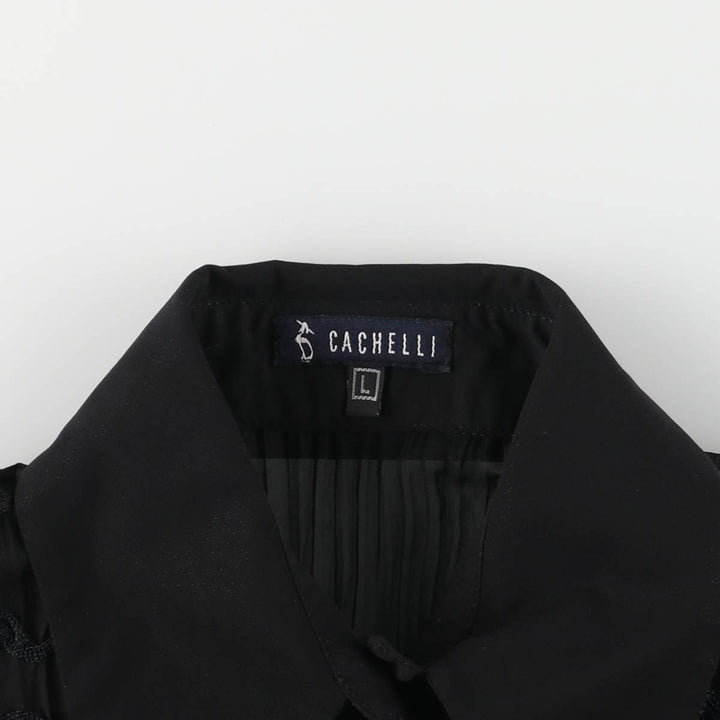 CACHELLI Ruffled Pleated Tape Embroidery Long Sleeve See-Through Shirt Made in USA Women's Size L polyester black type Vintage Second Hand