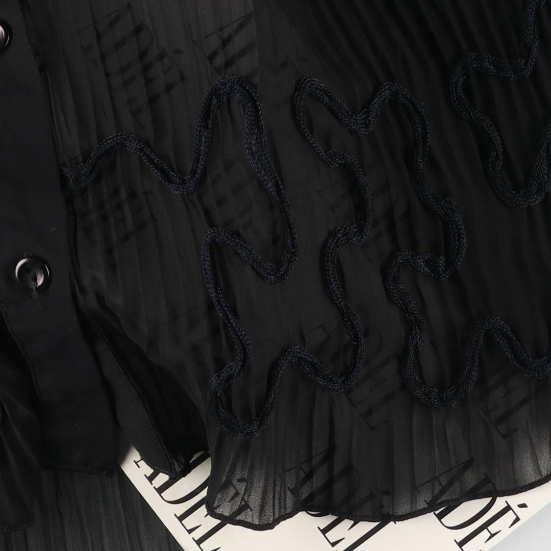 CACHELLI Ruffled Pleated Tape Embroidery Long Sleeve See-Through Shirt Made in USA Women's Size L polyester black type Vintage Second Hand