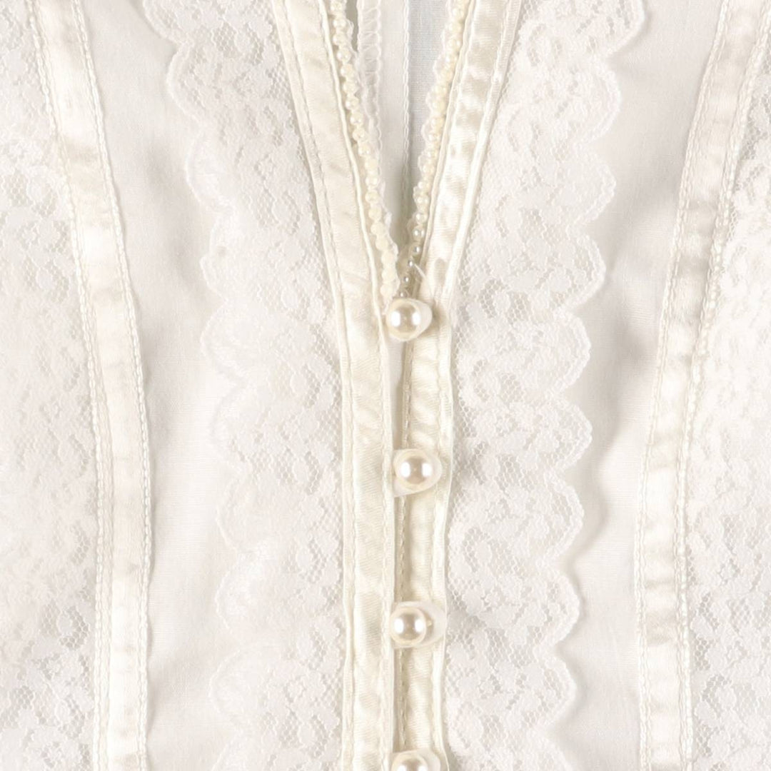 Vintage 1970'S Gunne Sax stand-collar, ruffled, three-quarter sleeve blouse, made in the USA, size S, women's. polyester white type Vintage Second Hand