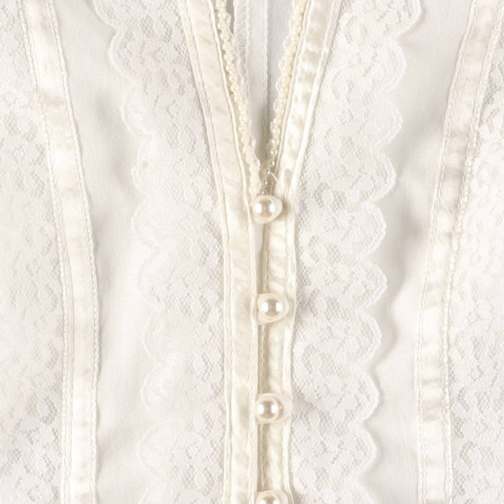 Vintage 1970'S Gunne Sax stand-collar, ruffled, three-quarter sleeve blouse, made in the USA, size S, women's. polyester white type Vintage Second Hand