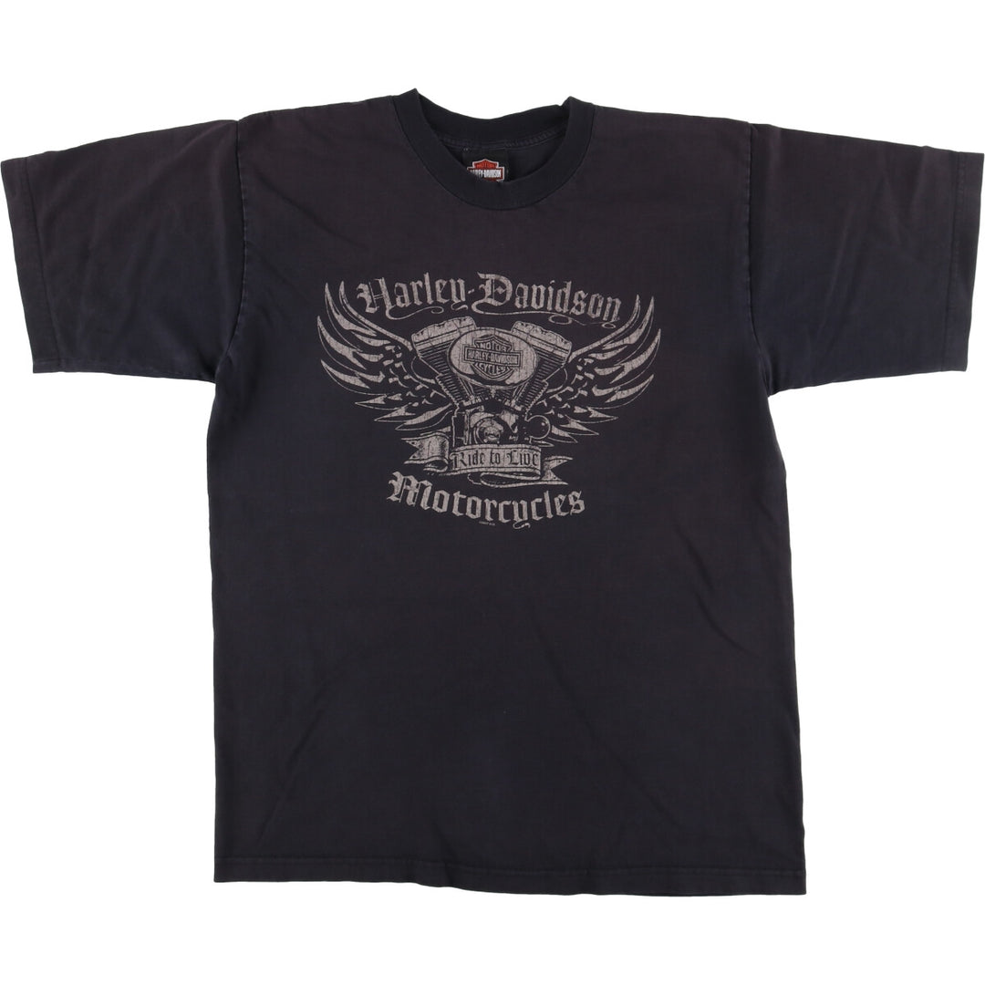 00'S Harley-Davidson Motorcycle Bike T-shirt Made in USA Men's L size cotton Green type dark green Vintage Second Hand