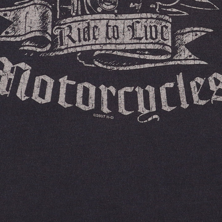 00'S Harley-Davidson Motorcycle Bike T-shirt Made in USA Men's L size cotton Green type dark green Vintage Second Hand