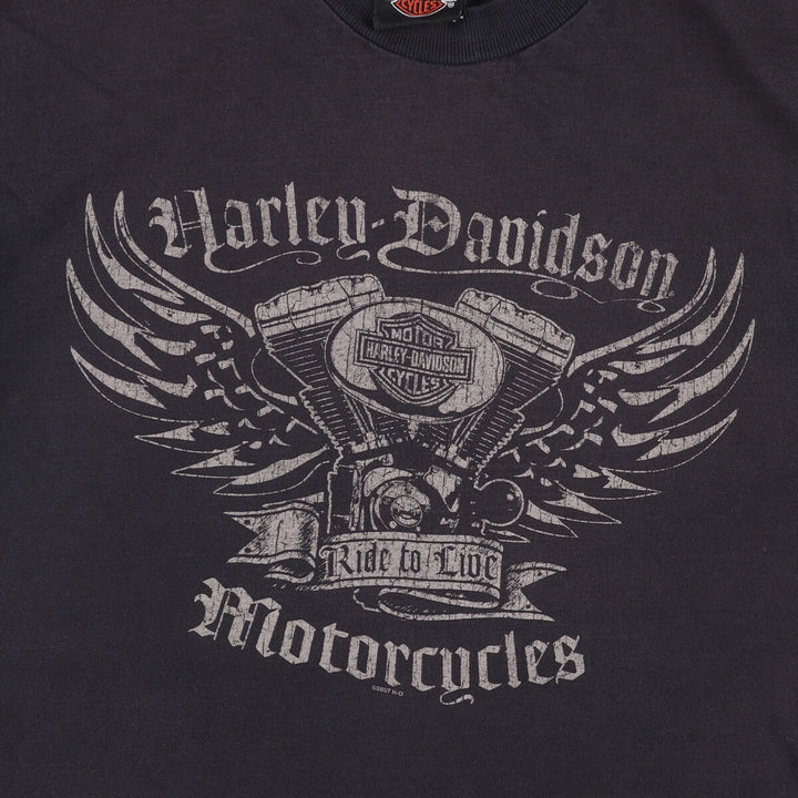 00'S Harley-Davidson Motorcycle Bike T-shirt Made in USA Men's L size cotton Green type dark green Vintage Second Hand