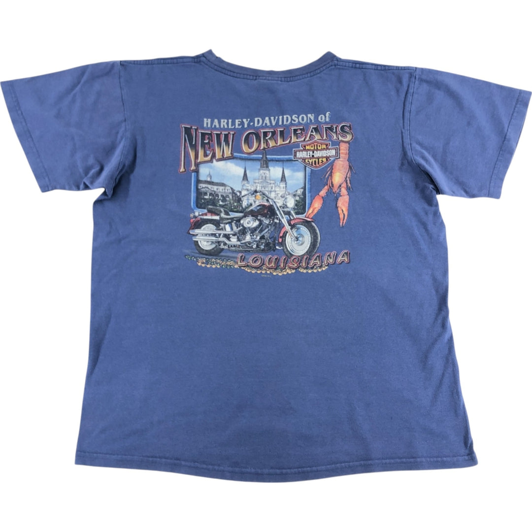00'S Harley-Davidson Motorcycle Bike T-shirt Made in USA Men's L size cotton blue type Vintage Second Hand