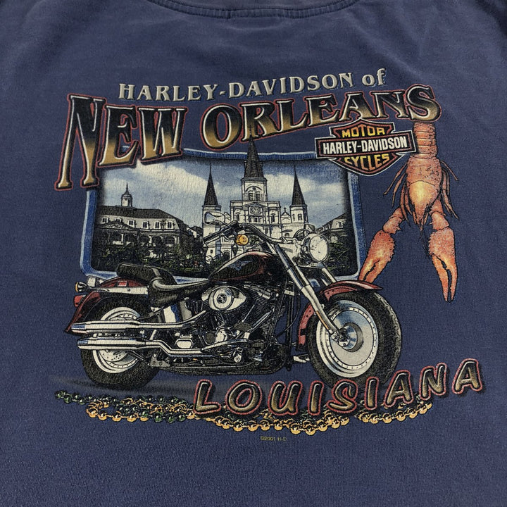00'S Harley-Davidson Motorcycle Bike T-shirt Made in USA Men's L size cotton blue type Vintage Second Hand