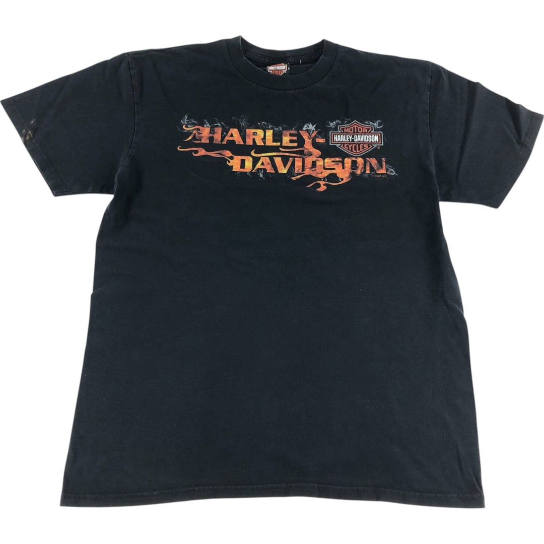 00'S Harley-Davidson Fire Pattern Motorcycle Bike T-Shirt Men's M unclear black type Vintage Second Hand