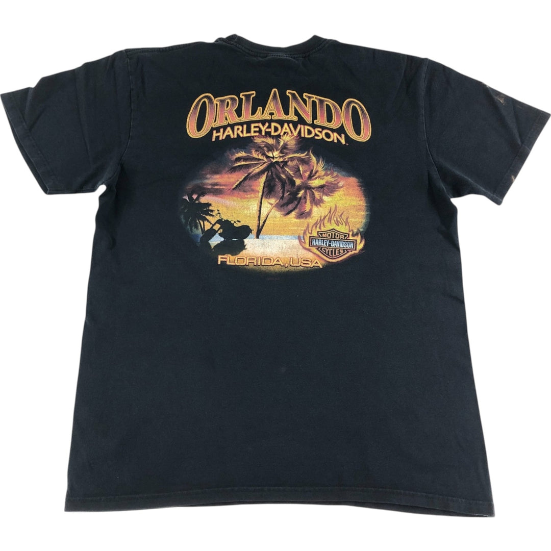 00'S Harley-Davidson Fire Pattern Motorcycle Bike T-Shirt Men's M unclear black type Vintage Second Hand