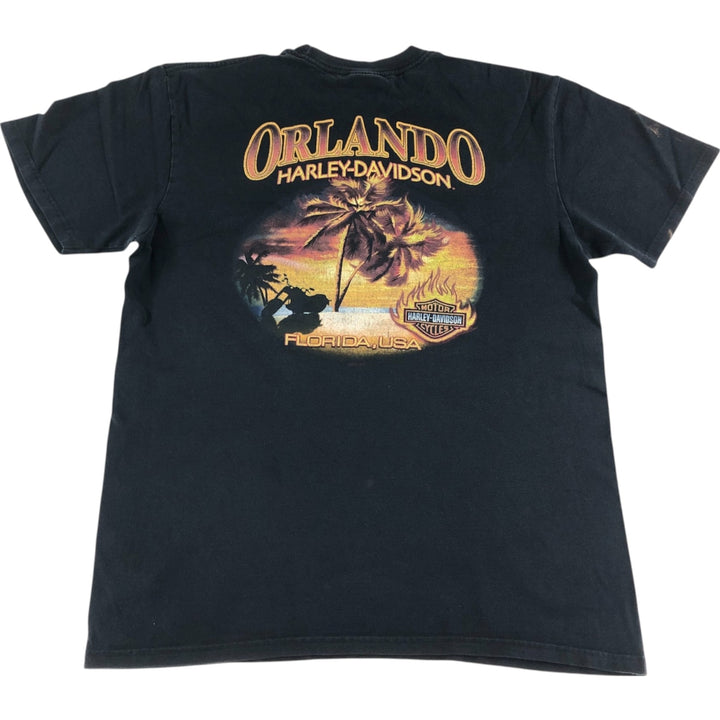 00'S Harley-Davidson Fire Pattern Motorcycle Bike T-Shirt Men's M unclear black type Vintage Second Hand