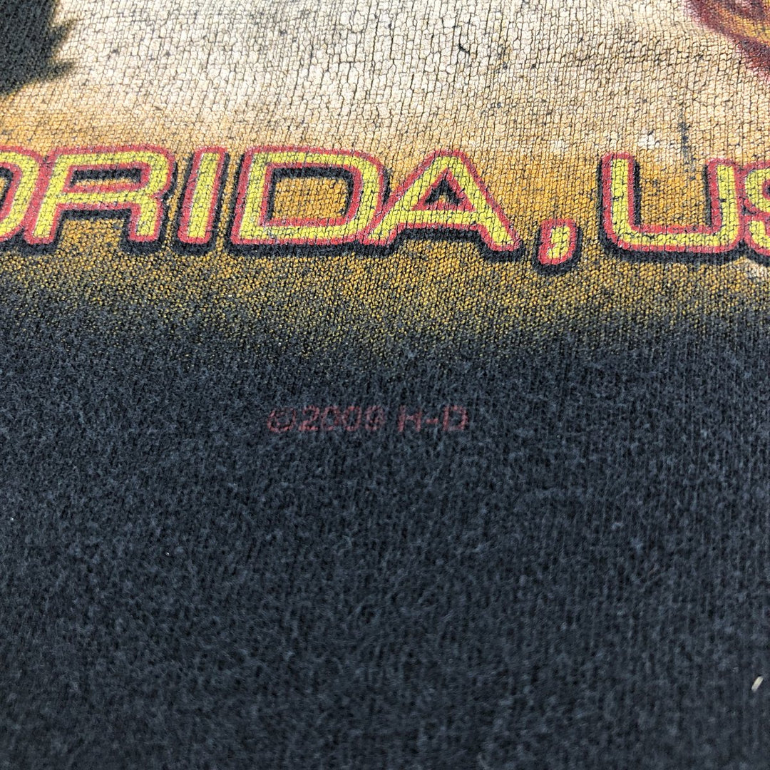 00'S Harley-Davidson Fire Pattern Motorcycle Bike T-Shirt Men's M unclear black type Vintage Second Hand