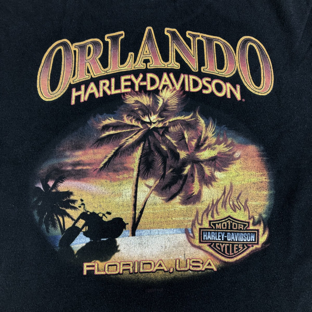 00'S Harley-Davidson Fire Pattern Motorcycle Bike T-Shirt Men's M unclear black type Vintage Second Hand
