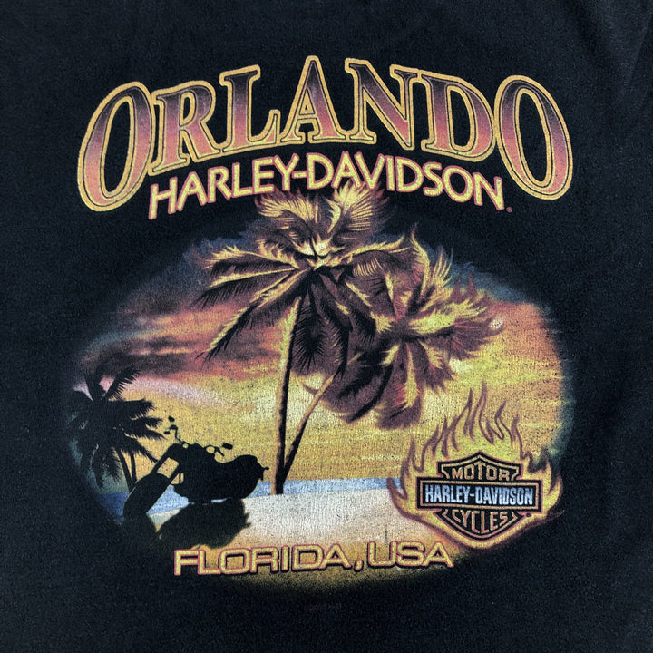 00'S Harley-Davidson Fire Pattern Motorcycle Bike T-Shirt Men's M unclear black type Vintage Second Hand