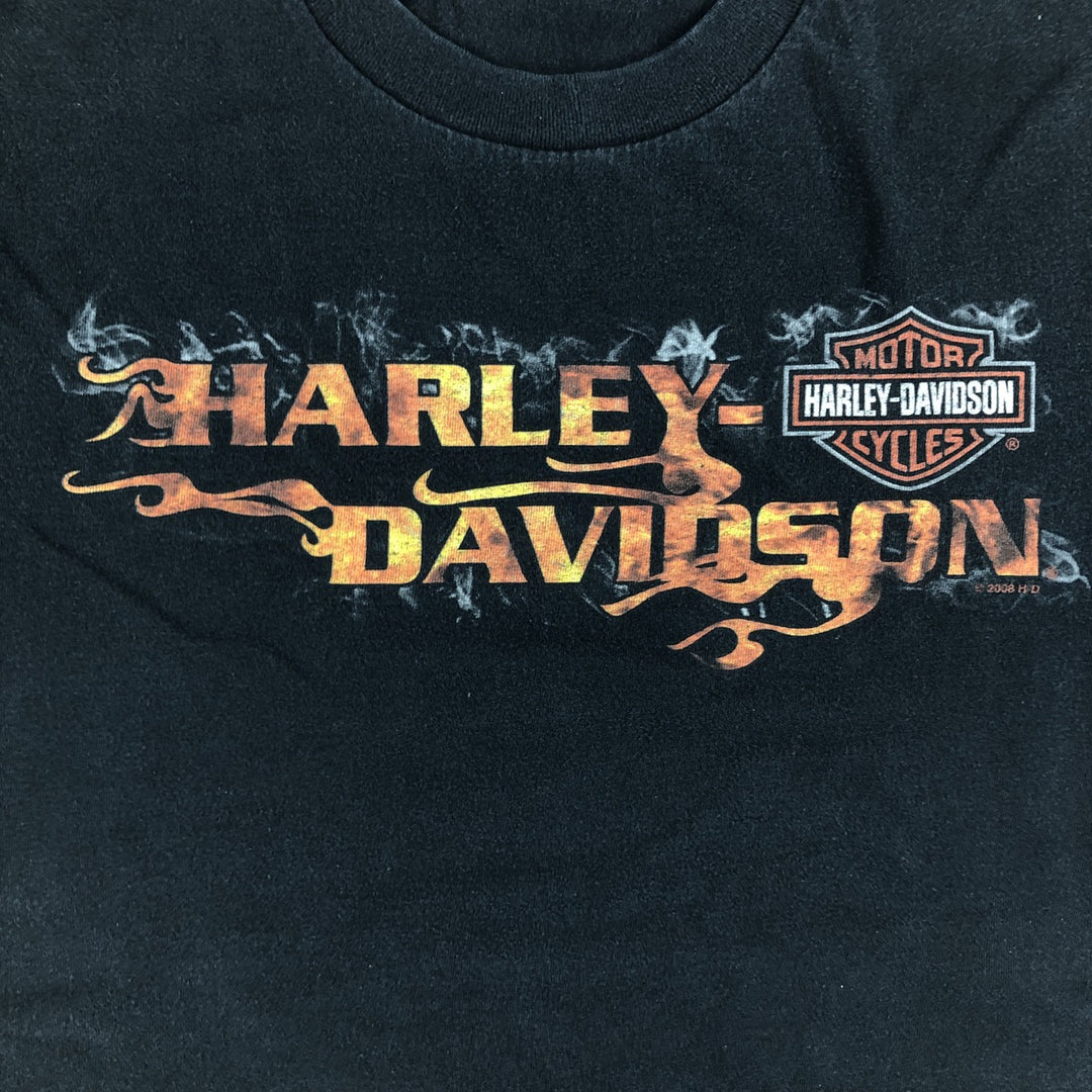 00'S Harley-Davidson Fire Pattern Motorcycle Bike T-Shirt Men's M unclear black type Vintage Second Hand