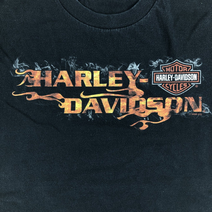 00'S Harley-Davidson Fire Pattern Motorcycle Bike T-Shirt Men's M unclear black type Vintage Second Hand