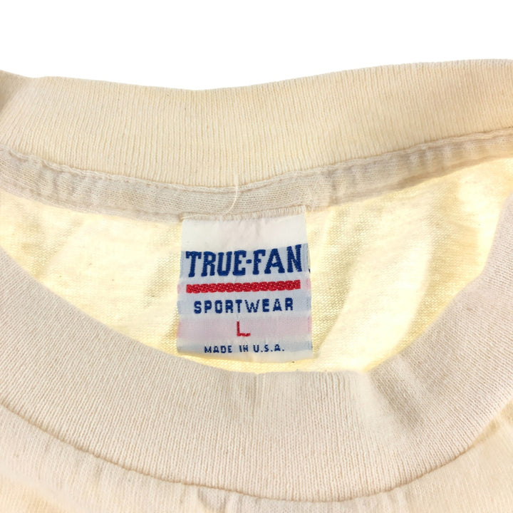 90'S TRUE-FAN Cleveland Indians Sports Print T-Shirt Made in USA Men's L Size Vintage cotton pale white type Vintage Second Hand