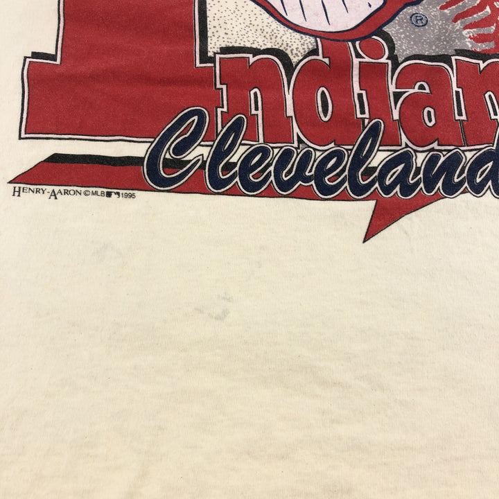 90'S TRUE-FAN Cleveland Indians Sports Print T-Shirt Made in USA Men's L Size Vintage cotton pale white type Vintage Second Hand