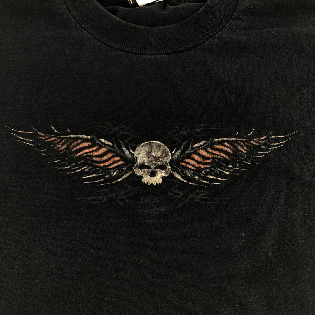 00'S Harley-Davidson Skull Pattern Motorcycle Bike T-shirt Made in USA Men's XL cotton black type Vintage Second Hand
