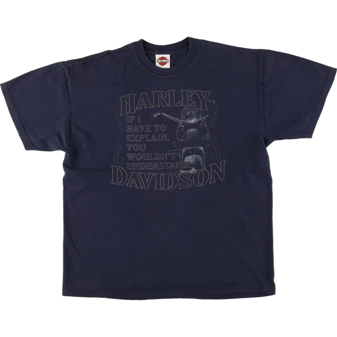 00'S Harley-Davidson Motorcycle Bike T-shirt Made in USA Men's XL cotton navy blue type Vintage Second Hand