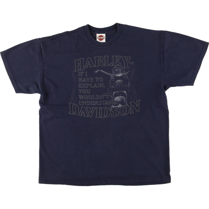00'S Harley-Davidson Motorcycle Bike T-shirt Made in USA Men's XL cotton navy blue type Vintage Second Hand