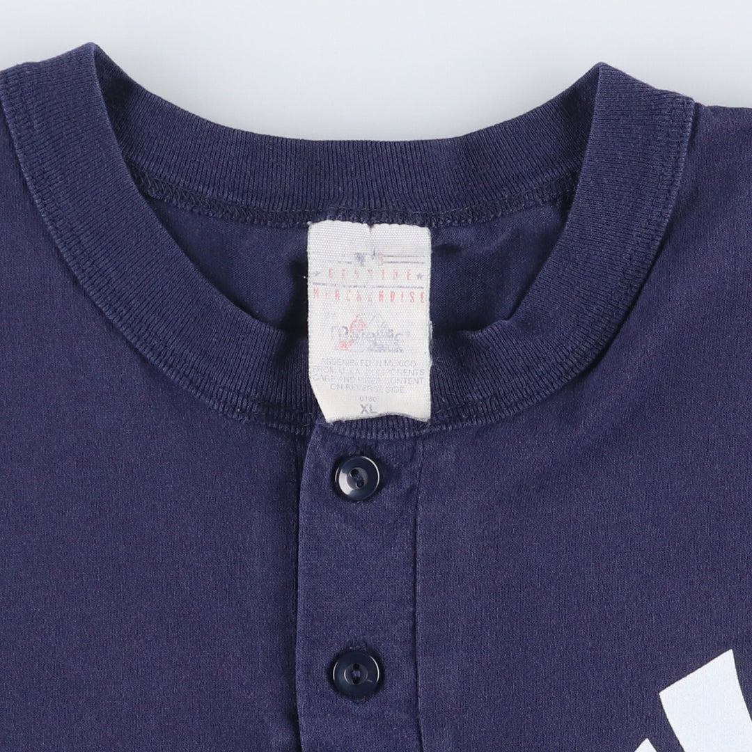 90s-00'S Majestic New York Yankees Henley neck sports print T-shirt men's XL size vintage cotton navy blue type Vintage Second Hand