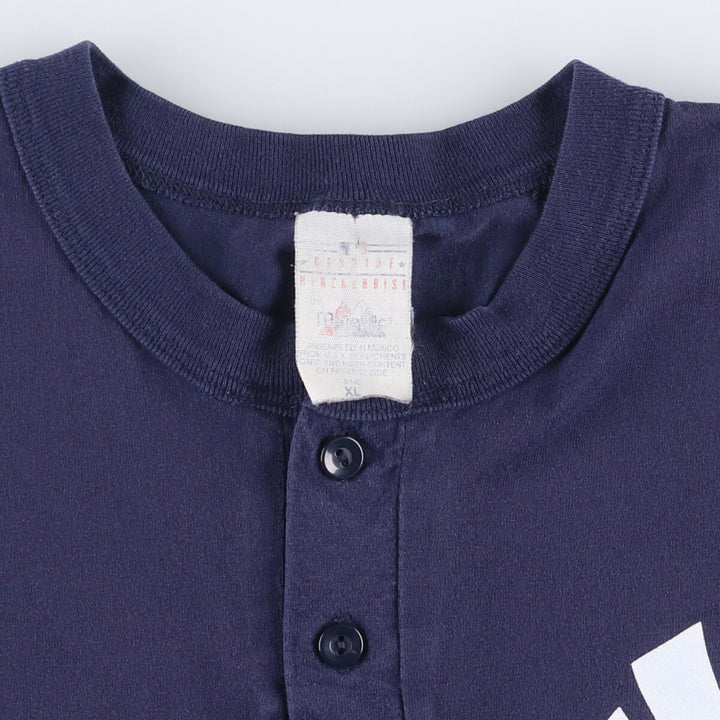 90s-00'S Majestic New York Yankees Henley neck sports print T-shirt men's XL size vintage cotton navy blue type Vintage Second Hand