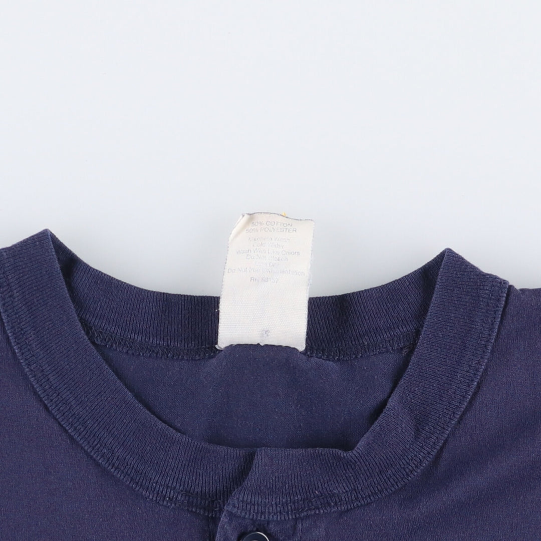 90s-00'S Majestic New York Yankees Henley neck sports print T-shirt men's XL size vintage cotton navy blue type Vintage Second Hand