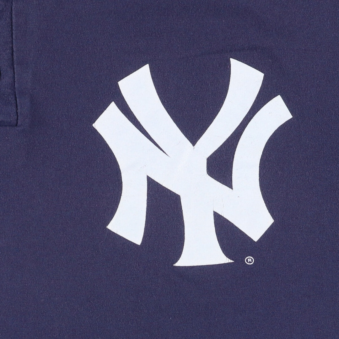 90s-00'S Majestic New York Yankees Henley neck sports print T-shirt men's XL size vintage cotton navy blue type Vintage Second Hand