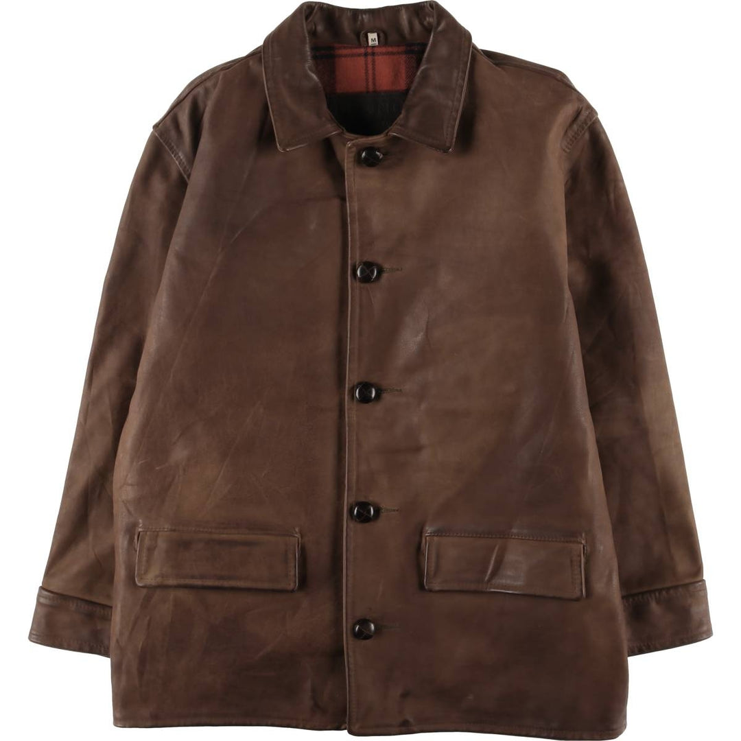 LENNOX Leather Car Coat Made in the UK Men's M size genuine leather brown type Vintage Second Hand