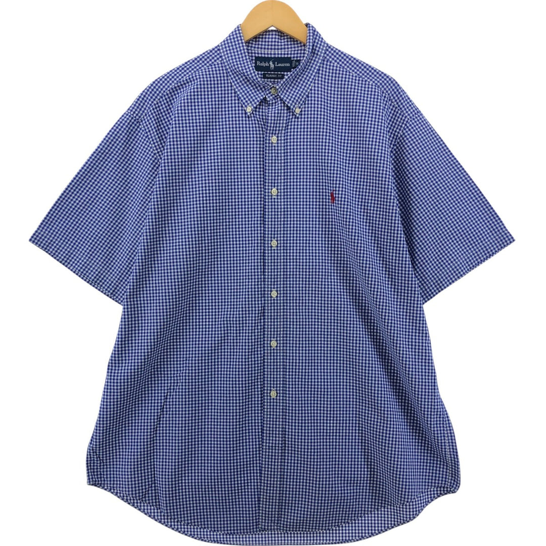 Ralph Lauren Classic Fit Gingham Check Short Sleeve Button Down Check Shirt Men's XL cotton blue type Vintage Second Hand