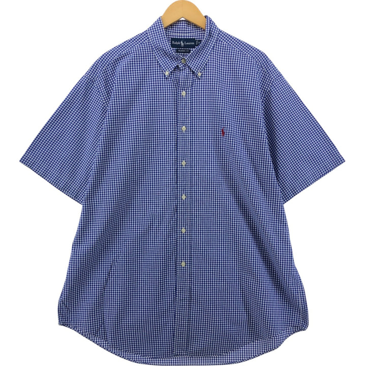 Ralph Lauren Classic Fit Gingham Check Short Sleeve Button Down Check Shirt Men's XL cotton blue type Vintage Second Hand