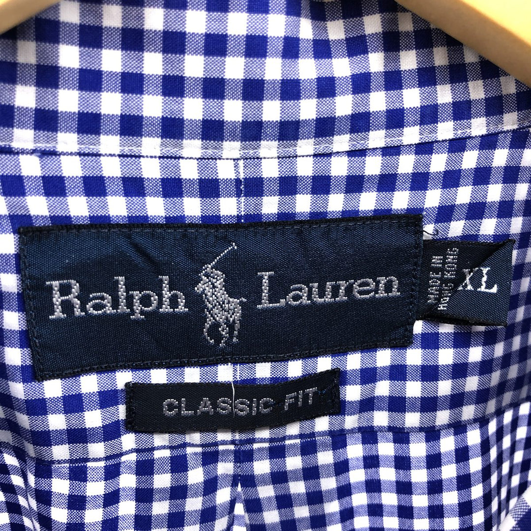 Ralph Lauren Classic Fit Gingham Check Short Sleeve Button Down Check Shirt Men's XL cotton blue type Vintage Second Hand