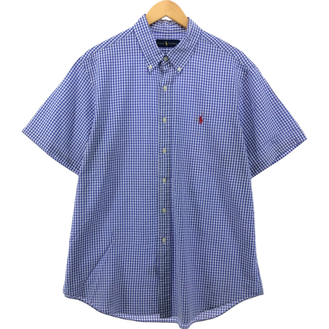 Ralph Lauren Gingham Check Short Sleeve Button Down Check Shirt Men's XL cotton blue type Vintage Second Hand