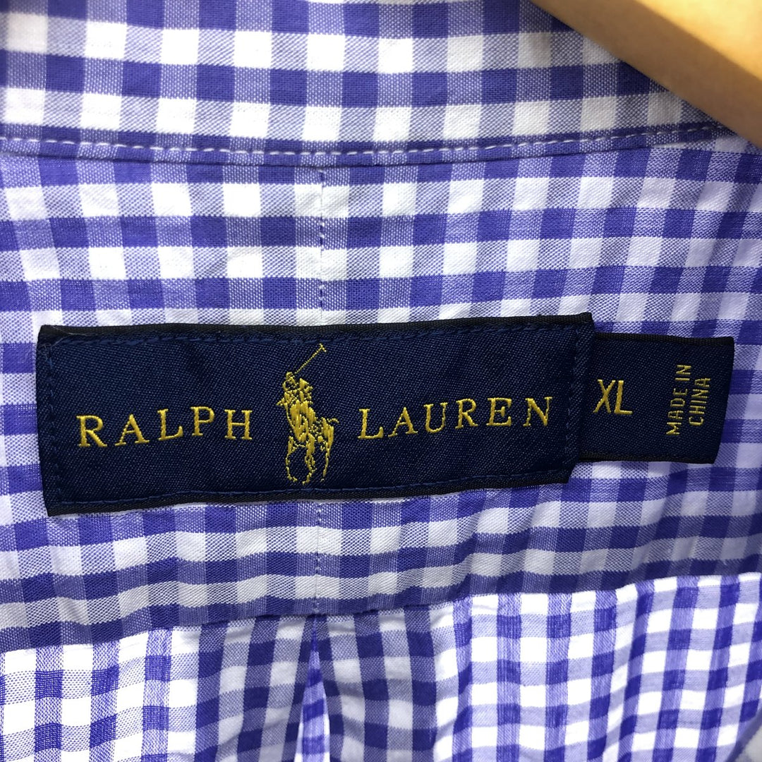 Ralph Lauren Gingham Check Short Sleeve Button Down Check Shirt Men's XL cotton blue type Vintage Second Hand