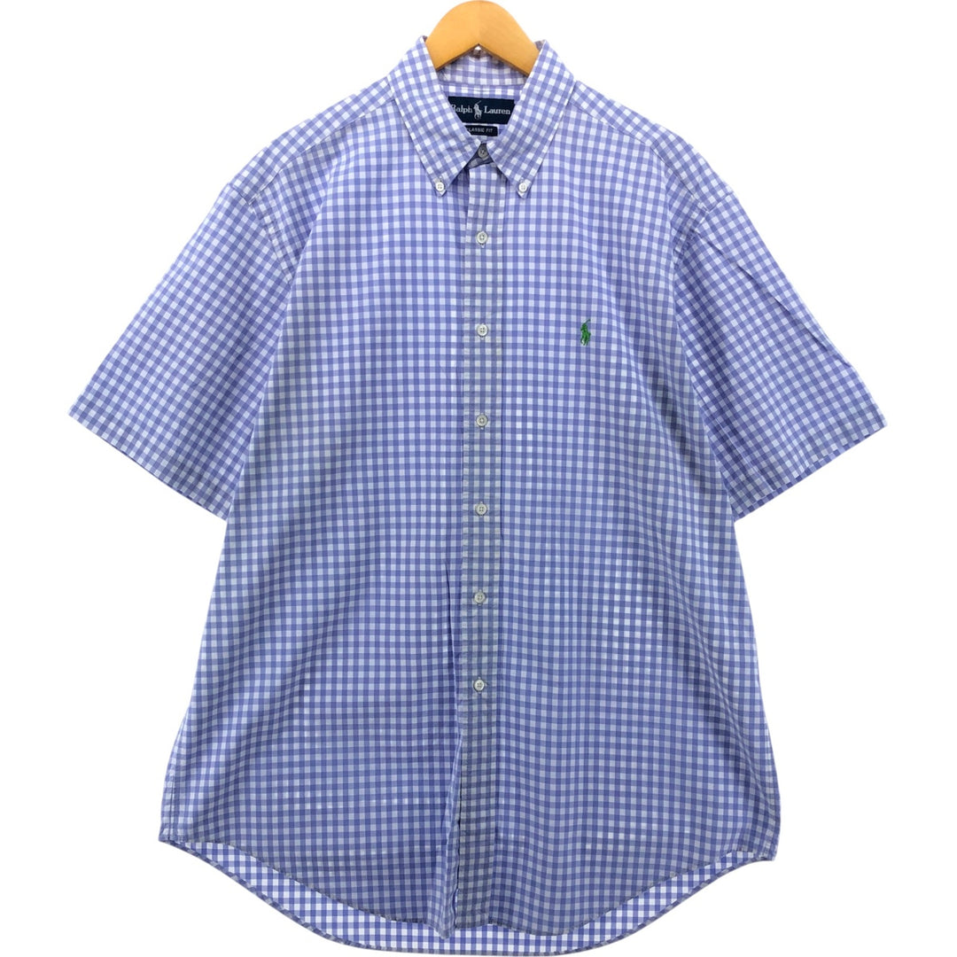 Ralph Lauren Classic Fit Gingham Check Short Sleeve Button Down Check Shirt Men's Size L cotton Blue type light blue Vintage Second Hand