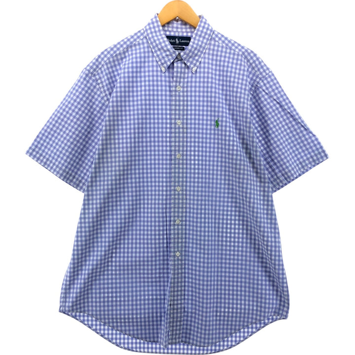 Ralph Lauren Classic Fit Gingham Check Short Sleeve Button Down Check Shirt Men's Size L cotton Blue type light blue Vintage Second Hand