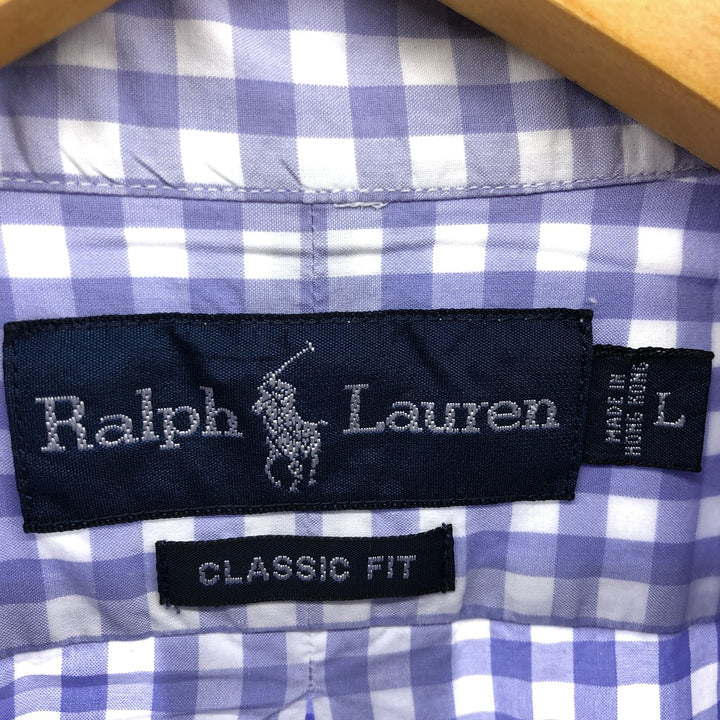 Ralph Lauren Classic Fit Gingham Check Short Sleeve Button Down Check Shirt Men's Size L cotton Blue type light blue Vintage Second Hand
