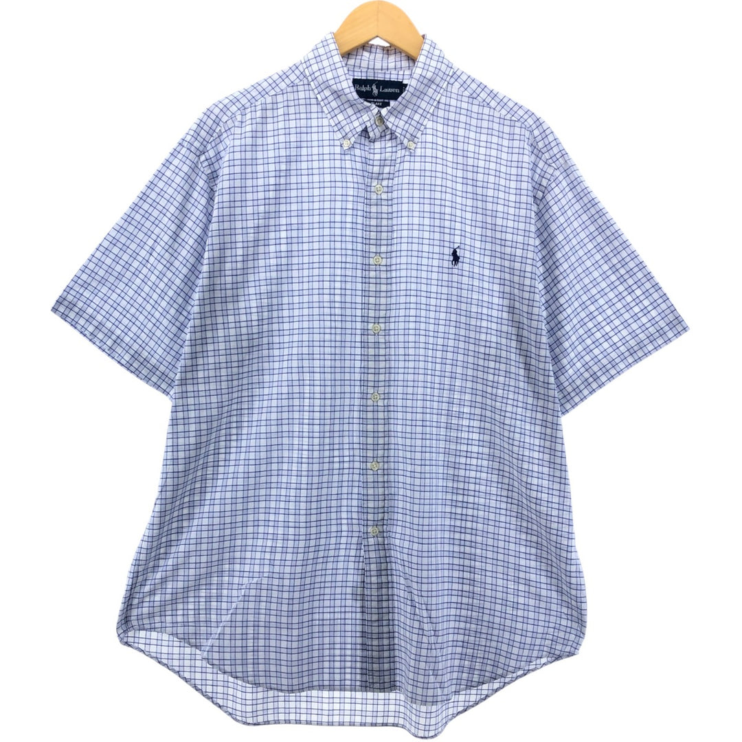 Ralph Lauren BLAKE short sleeve button down check shirt, men's size L cotton white type Vintage Second Hand