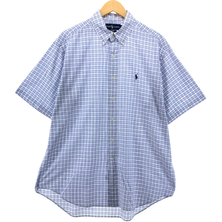 Ralph Lauren BLAKE short sleeve button down check shirt, men's size L cotton white type Vintage Second Hand
