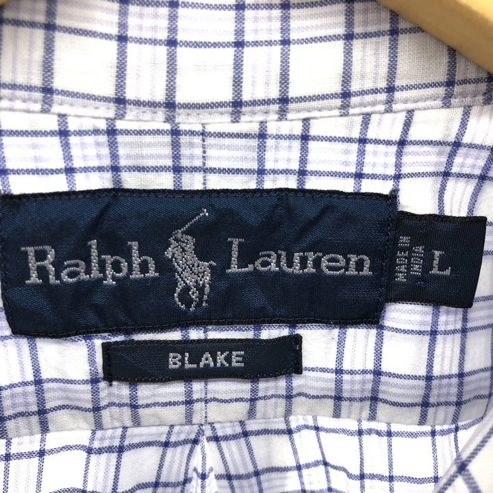 Ralph Lauren BLAKE short sleeve button down check shirt, men's size L cotton white type Vintage Second Hand