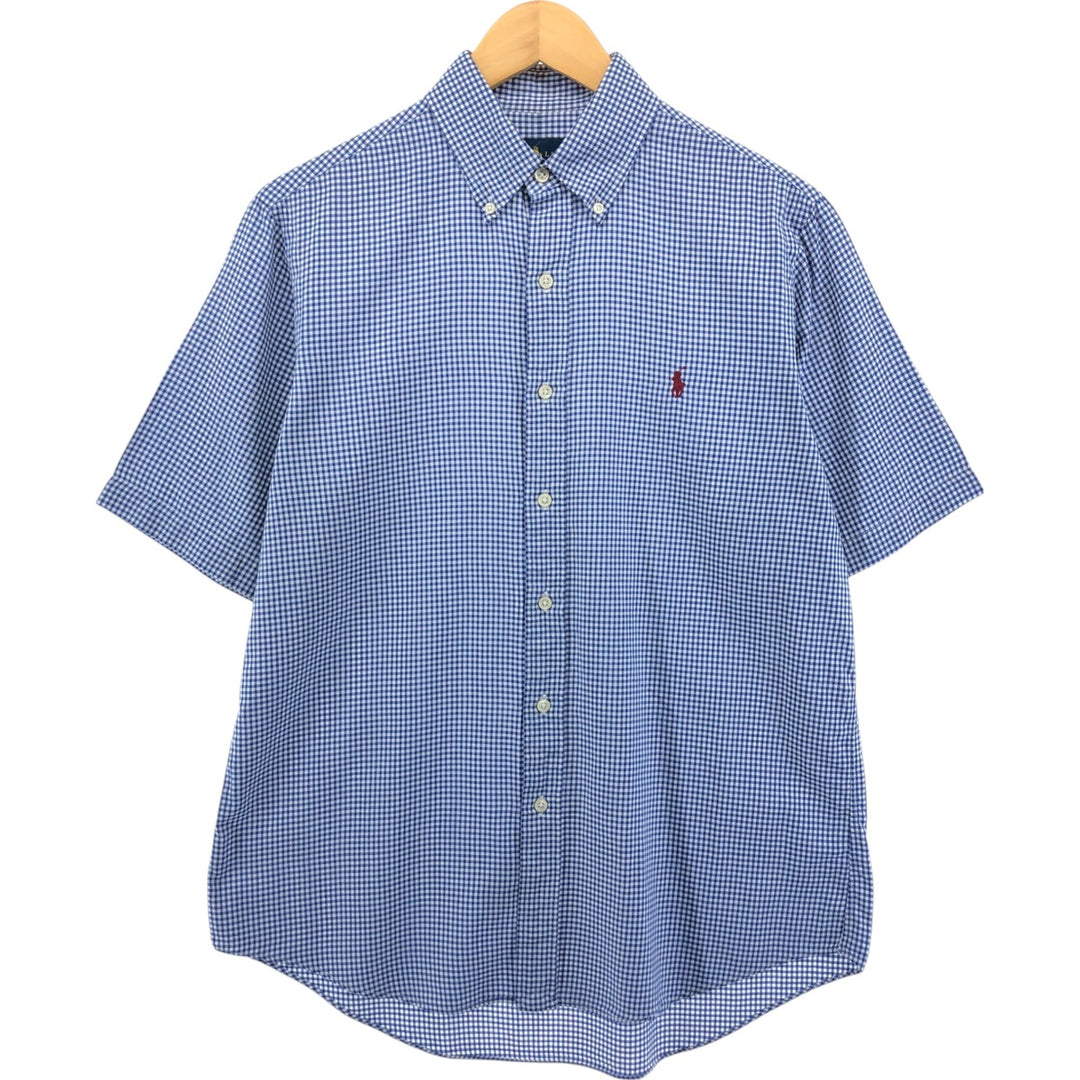 Ralph Lauren Gingham Check Short Sleeve Button Down Check Shirt Men's M Size cotton blue type Vintage Second Hand
