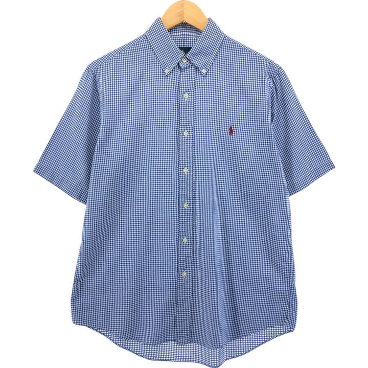 Ralph Lauren Gingham Check Short Sleeve Button Down Check Shirt Men's M Size cotton blue type Vintage Second Hand