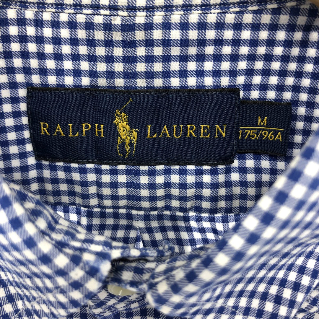 Ralph Lauren Gingham Check Short Sleeve Button Down Check Shirt Men's M Size cotton blue type Vintage Second Hand